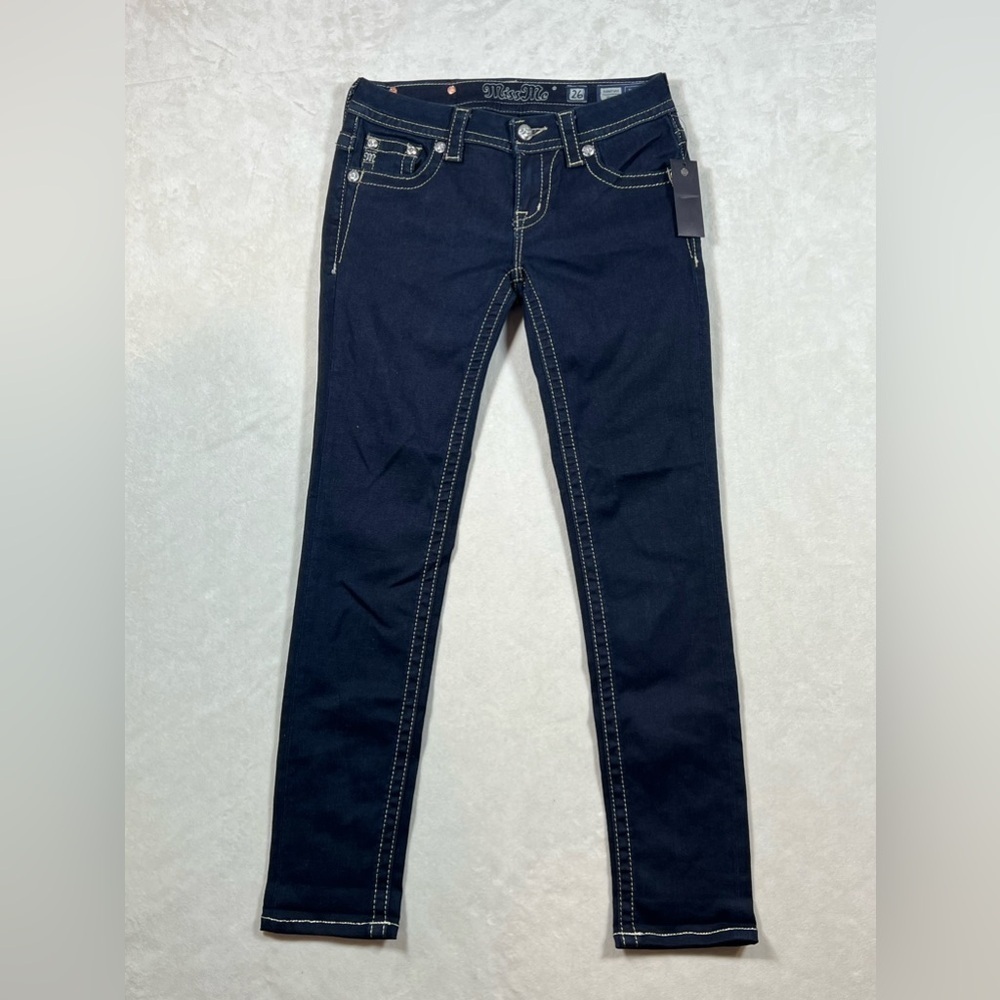 NWT Miss Me Pop Wing Size 26 Signature Skinny Studded Jeweled Dark Wash Jeans